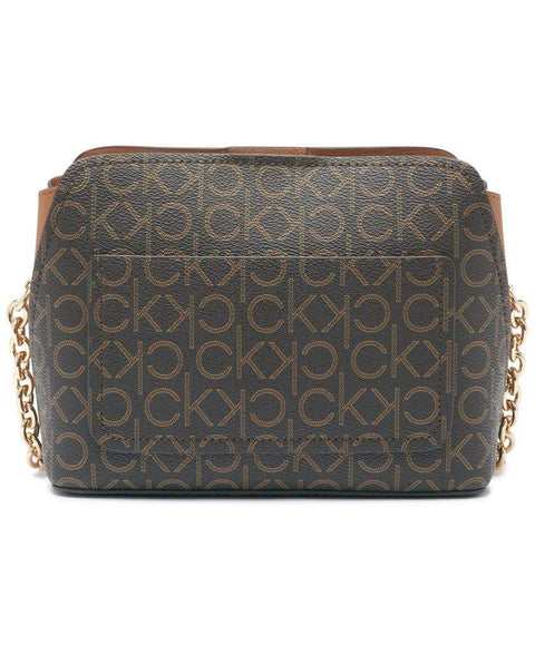 Calvin Klein Hailey Signature Triple Compartment Chain Crossbody, Brown/Khaki/Caramel Linear Calvin Klein