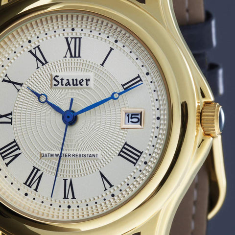 Stauer Metropolitan Watch for Men – Mens Watches w/Genuine Black Leather Band & Gold Finished Case – Water Resistant Watches – Stylish Gifts for Men Stauer