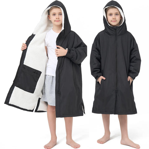 Swim Parka Kids Windproof Sherpa-Lined Unisex Parka Quick-dry Robe Coat for Kids Youth,Oversize Swimming Warm Jacket