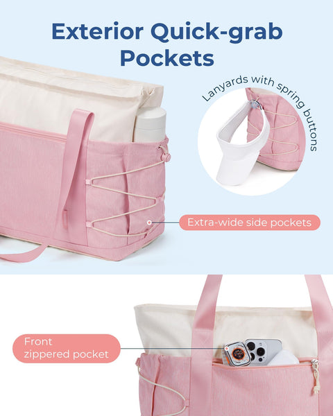 BAGSMART Tote Bag for Women, Foldable Tote Bag With Zipper Large Handbags Shoulder Bag Commuter bag for Travel/Work/Sport, Pink BAGSMART