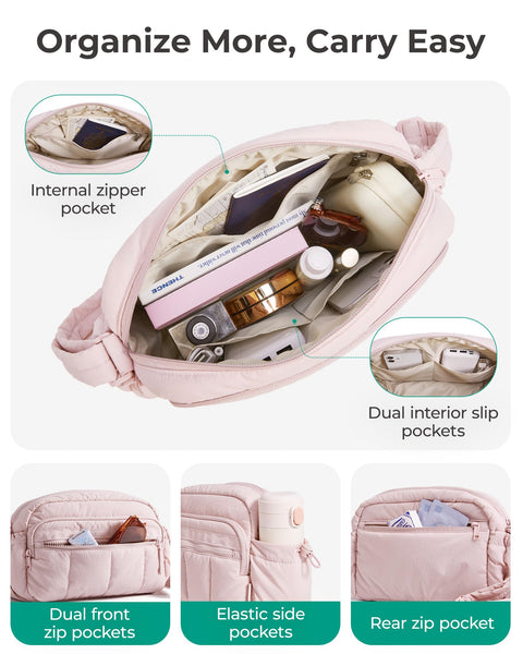 BAGSMART Anti Theft Crossbody Bags for Women Travel Purse, Medium Quilted Puffy cross body bag, Handbags Shoulder Purses, Black-medium