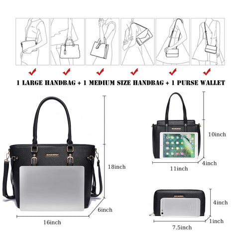 Montana West Purses and Handbags for Women Tote Purse and Wallet Set Shoulder Satchel Bag for Women 3pcs MWC3-C032WBK Montana West