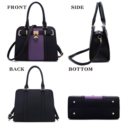 Handbags Sets For Women Shoulder Bags Top Handle Work Satchel Tote Purses Set With Matching Wallet 2pcs PurpleBlack