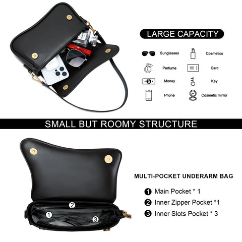 KKXIU Shoulder Bag for Women Small Clutch Purses Cute Hobo Handbag Trendy Underarm Bag-Black