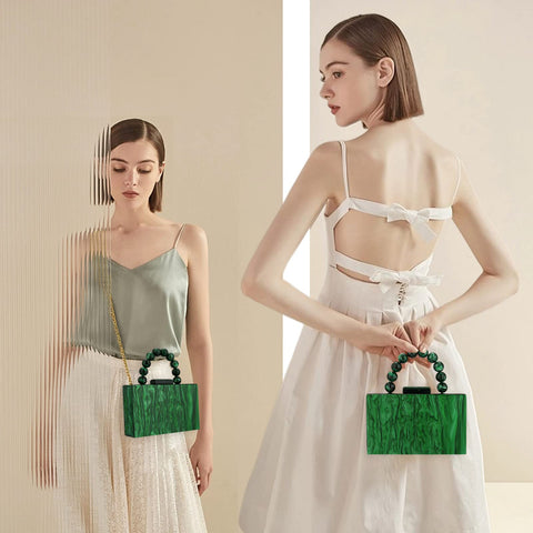 Acrylic Purses Evening Clutch Bag Marbling Handbags for Women Cross Body Bag with Pearl Chain Formal Wedding Prom Party (Dark Green) jessie