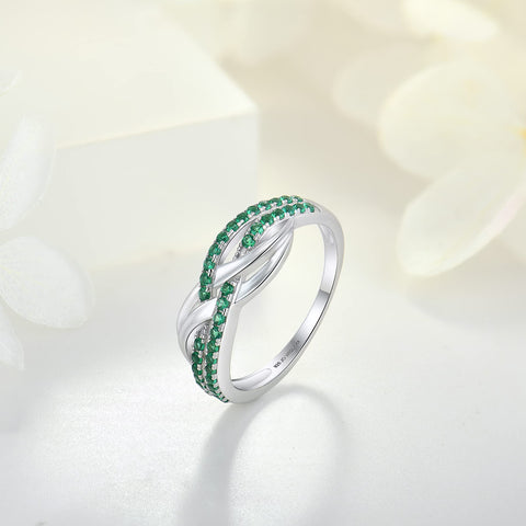 JO WISDOM Women Celtic Knot Rings,925 Sterling Silver Criss Cross X Shape Statement Rings for Women with May Birthstone Ring size7 JO WISDOM
