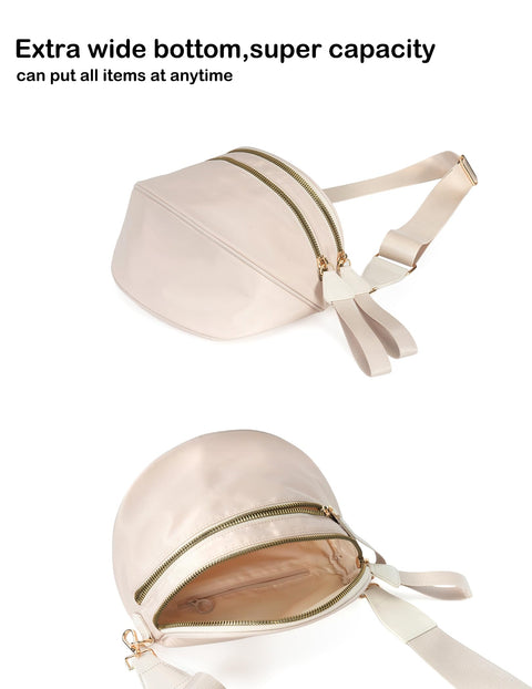 FEIBOON Spacious Nylon Crossbody Bag Bum Bag Handbags Wallets Purses Trendy Shoulder Bag for Women (beige)