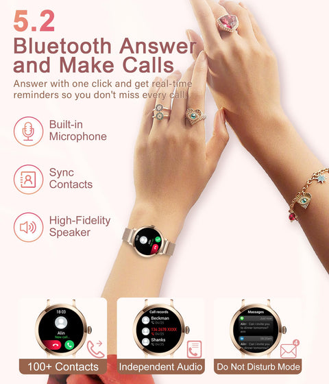 niolina Smart Watches for Women, 1.106" AMOLED Small Screen Smartwatch Answer/Make Call for Android iOS Phones, IP68 Waterproof Fitness Activity Tracker with 100+ Sports, Heat Rate, SpO2, Rose Gold niolina