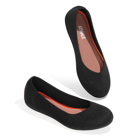 ATHMILE Women's Flat Ballet Shoes Knit for Women Round Toe Women Flats Comfort Soft Slip on Flat Shoes Wedding Office Work Dressy Casual Black Size 8
