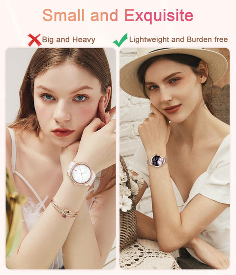 niolina Smart Watches for Women, 1.106" AMOLED Small Screen Smartwatch Answer/Make Call for Android iOS Phones, IP68 Waterproof Fitness Activity Tracker with 100+ Sports, Heat Rate, SpO2, Rose Gold niolina