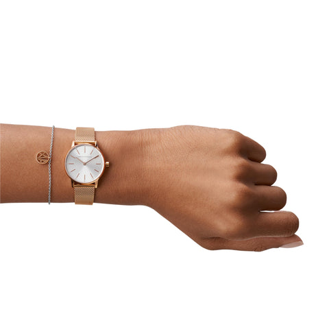 A｜X ARMANI EXCHANGE Women's Rose Gold-Tone Stainless Steel Mesh Watch and Bracelet Gift Set (Model: AX7121) Armani Exchange