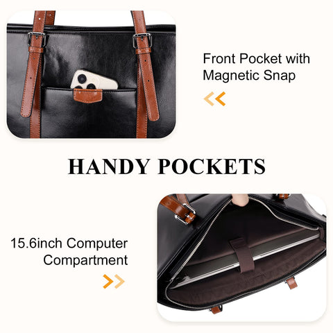 Over Earth Leather Tote Bag for Women Large Leather Handbags Shoulder Work Purses(O187E Black/Brown) Over Earth