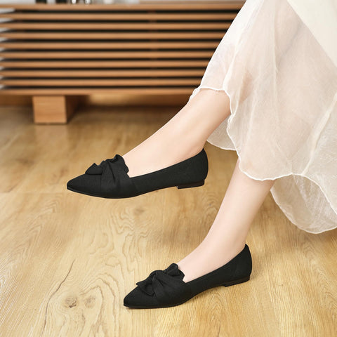 HIULYCENCE Women's Flats Shoes Pointed Toe Ballet Flats with Bow Comfortable Knit Dressy Flats Black US9