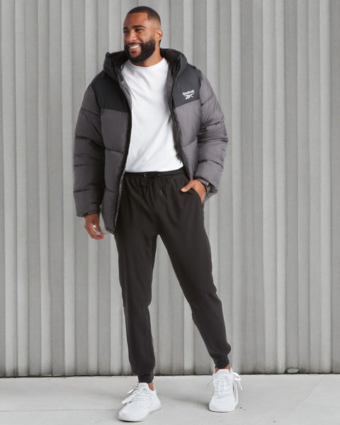 Reebok Mens Winter Jacket - Warm Heavyweight Mens Winter Coat - Wind Water Resistant Insulated Quilted Puffer Jackets for Men, Size Large, Charcoal Grey Ash