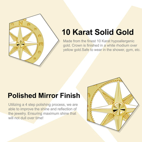 Charm America - Gold Petite Compass Charm - 10 Karat Solid Gold -Compass Jewelry
