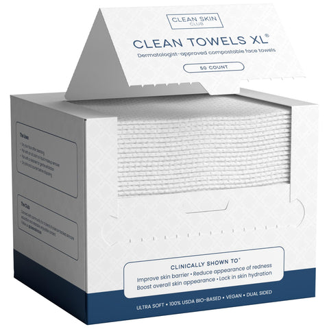 Clean Skin Club Clean Towels XL™, 100% USDA Biobased Face Towel, Disposable Face Towelette, Eczema Association Accepted, Makeup Remover Dry Wipes, Ultra Soft, 50 Ct, 1 Pack CLEAN SKIN CLUB