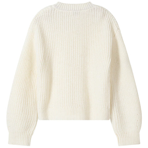 TRENDSTITCH Girls' Cardigan with Button Loose Long Sleeve Shrug Sweaters Cropped Uniforms Knit Sweater Outerwear Beige 5-6 Years