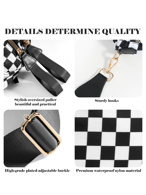 Black and White Checkered Crossbody Bum Bag for Women,Spacious Checkered Purse Fanny Packs Belt Bag Sling Bag with Shoulder Strap (Black and White Checkered)
