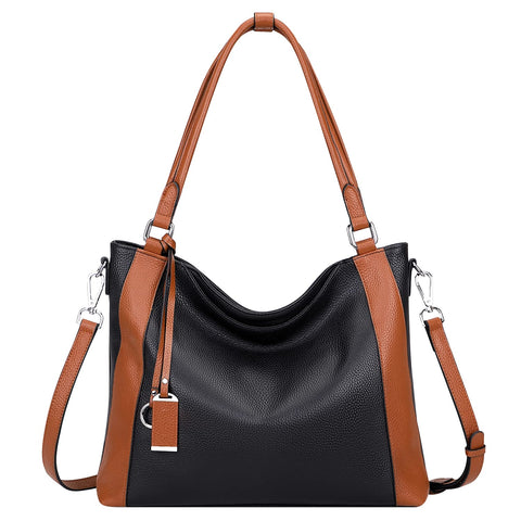 Over Earth Soft Leather Handbags for Women Shoulder Hobo Bag Large Tote Crossbody Bag (O103E Black/Brown) Over Earth