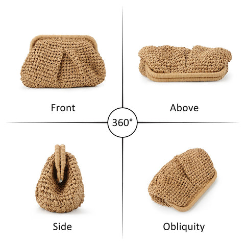 Emprier Straw Clutch Purse for Women Cloud Dumpling Pouch Straw Crossbody Shoulder Handbag Summer Beach Woven Bag Emprier