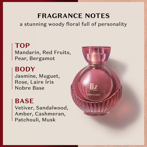 O Boticário Liz Intense Eau de Toilette Fragrance for Women, Amber Woody Intense Perfume, 3.4 Ounce O Boticário