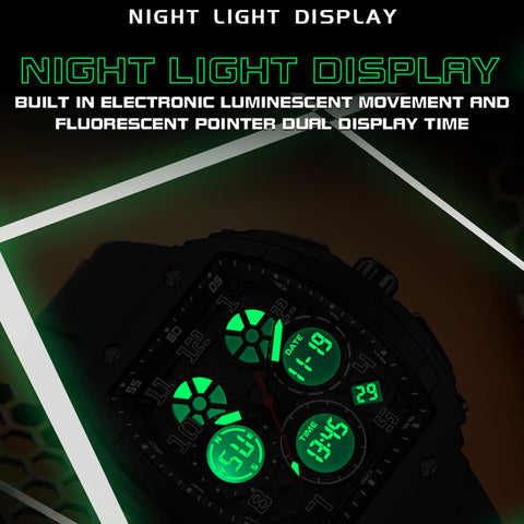 Watches for Men Unique Rectangle Relojes para Hombres White Wristwatch with Digital Analog Dual Time Display Countdown Stopwatch Punk Cool Design 5ATM Waterproof
