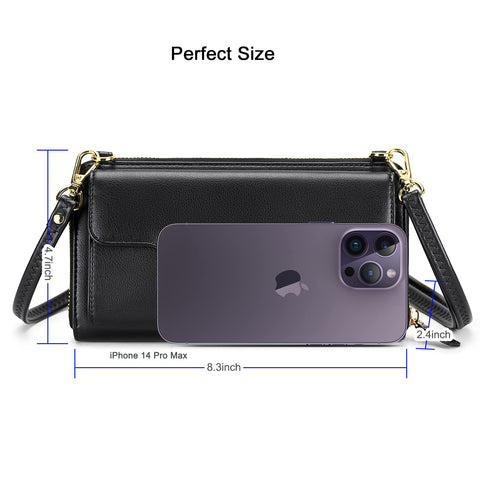 nuoku Small Crossbody Shoulder Bag for Women, Wristlet Phone Wallet with Credit Card Holder,Clutch Purse (Black) nuoku