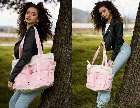 BAGSMART Tote Bag for Women, Foldable Tote Bag With Zipper Large Handbags Shoulder Bag Commuter bag for Travel/Work/Sport, Pink BAGSMART