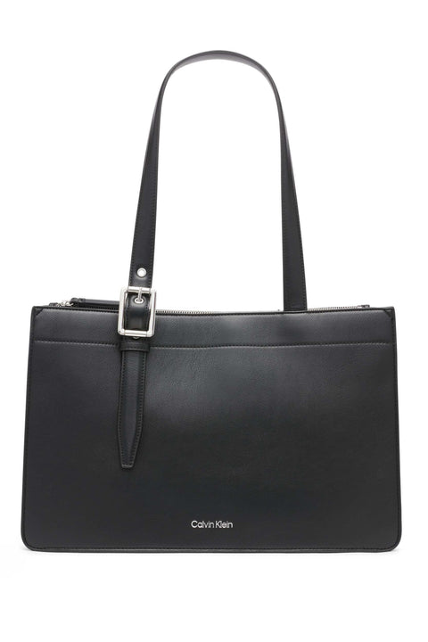 Calvin Klein Havana Novelty Organizational Tote, Black/Silver Solid, One Size