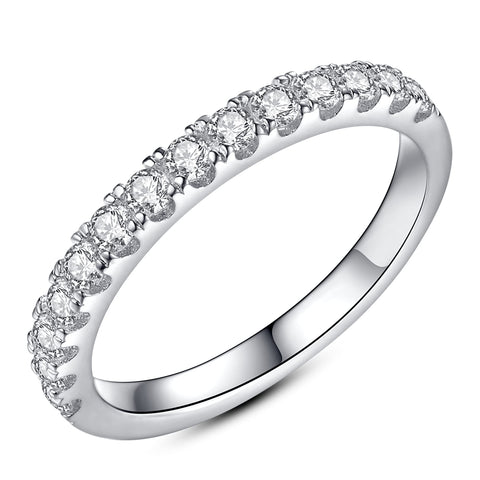 IMOLOVE Moissanite Wedding Band Wedding Rings for Women 925 Sterling Silver Rings with 18K White Gold Plated Eternity Stackable Engagement Ring Anniversary Band Size 8 IMOLOVE