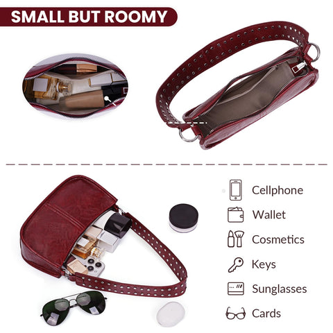 GETERUUV Shoulder Bags for Women Y2k Purse and Handbags Retro Studded Crossbody Bag Small Shoulder Purse Leather Hobo Handbag