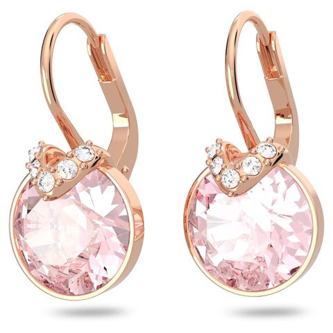 SWAROVSKI Bella V Drop Pierced Earrings, Round Pink Crystals with Clear Pavé on a Rose-Gold Tone Finished Setting, Part of the Swarovski Bella Collection SWAROVSKI