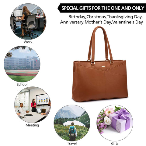 Laptop Tote Bag for Women 15.6 Inch Waterproof Leather Computer Bags Women Business Office Work Bag Briefcase Brown LOVEVOOK