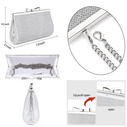Sumnn Evening Clutch Bag Cocktail Prom Sparkly Rhinestone Crystal Bride and Bridesmaid Wedding Party Formal Purses for Women Sumnn