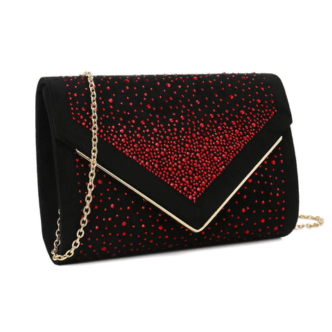 CHARMING TAILOR Envelope Purse Formal Faux Suede Clutch Rhinestone Evening Bag for Women Party Handbag (Black/red) CHARMING TAILOR