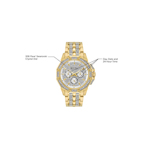 Bulova Men's Crystals Octava Gold Tone Stainless Steel 6-Hand Multi-Function Quartz Watch Style: 98C126 Bulova