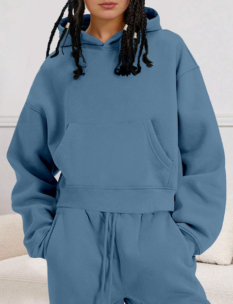 AGERWAY Clothes for Girls Sweatsuit Fall Winter Clothing Sets Fashion Hoodie Sweatshirts and Pants Sets 2Pcs Kids Clothes Girls Outfits Size 7/8 Grey Blue