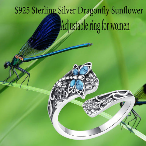 Midari Lotus Spoon Rings for Women 925 Sterling Silver Adjustable Open Lotus Flower Finger Ring Thumb Rings Just Breathe Ring with Lotus Jewelry for Women Yoga Lovers Birthday Christmas Gifts (with Fine Box) Midari