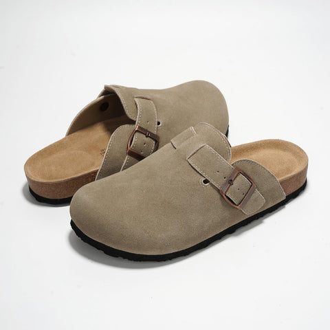 Project Cloud Genuine Leather Footbed Clogs for Women - Memory Foam Arch Support Slippers for Women - Trendy Slip-ons Women's Mules & Clogs Sandals (Benton,TaupeSuede, 8)