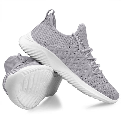 Feethit Womens Slip On Walking Shoes Non Slip Running Shoes Breathable Workout Shoes Lightweight Gym Sneakers Light Grey Size 8.5 Feethit
