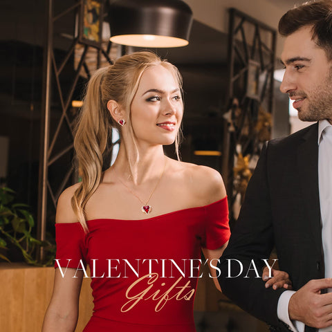 CDE Angle Wing Heart Necklaces and Earrings Valentine Mother's Day Jewelry Gifts for Women Mom Gold Plated Jewelry Set for Wife Girlfriend Stepmom(R_Rose Gold Plated | red) CDE