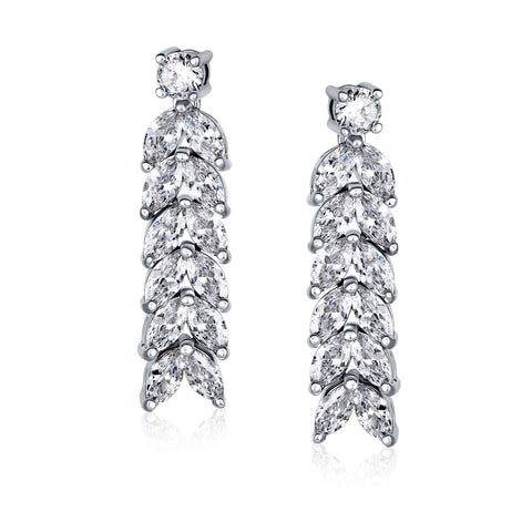 Art Deco Style Fashion Bridal Multi Marquise AAA CZ Statement Collar Tennis Necklace Matching Chandelier Dangle Earrings Jewelry Set for Women Wedding Prom Pageant Silver Plated Bling Jewelry