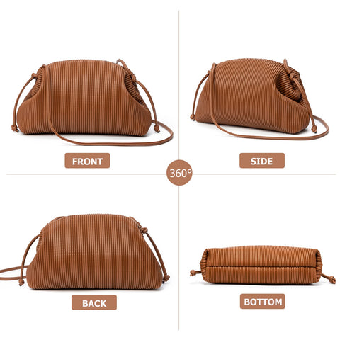 KingTo Clutch Purses for Women, Soft Cloud Bag Fashion Dumpling with Ruched Pouch Handbag for Crossbody Shoulder (brown) KingTo