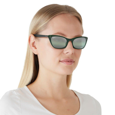 Ray-Ban Women's RB2299 Lady Burbank Cat Eye Sunglasses, Green/Dark Green Gradient Mirrored Polarized, 55 mm Ray-Ban
