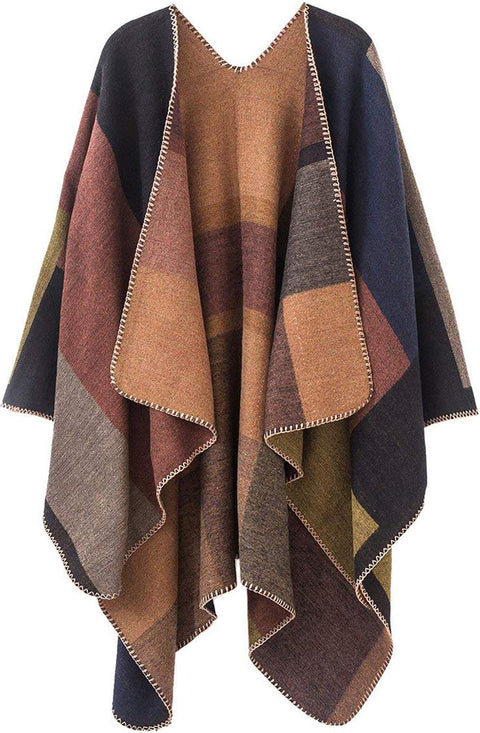 KirGiabo Women's Poncho Sweater Shawl Wraps Cape for Fall Winter,Khaki KirGiabo