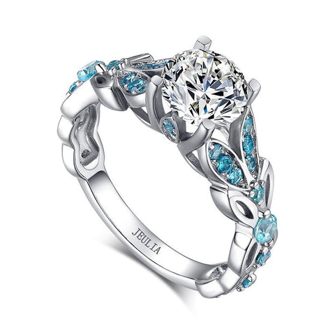 Jeulia Simulated Gemestone Butterfly Rings Sterling Silver Round Cut Bridal Set Birthstone Aquamarine Blue CZ Engagement Rings Anniversary Promise Rings for Her with Jewelry Gift Box (8)… Jeulia