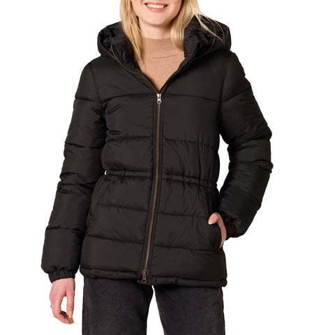 Amazon Essentials Women's Heavyweight Quilted Hooded Puffer Winter Jacket with Adjustable Waist, Black, X-Large Amazon Essentials