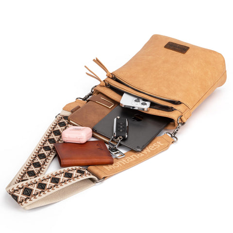 Montana West Multi Zip CCW Pocket Large Crossbody Bag With Adjustable Guitar Strap, Casual Soft Vegan Leather Shoulder Bag for Women MWC-185TN Montana West