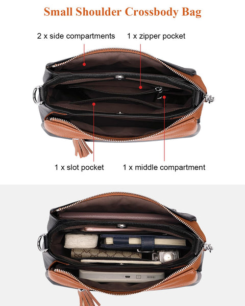 Over Earth Leather Handbags for Women Small Hobo Shoulder Bag Ladies Crossbody Purse(O111-2E Black/Brown) Over Earth