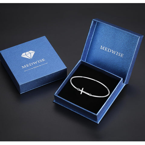 MEDWISE Womens Cross Bangle Bracelet 925 Sterling Silver Infinity Cross Bracelet Fashion Layer Bracelets Christian Religious Bracelet Jewelry Gifts MEDWISE